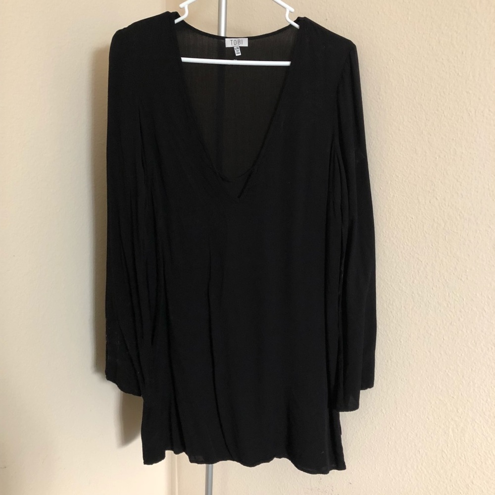 Tobi Black Bellsleeve Mini Dress